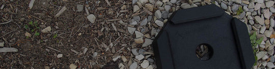 single SnapPad lies on a mulch and gravel covered ground