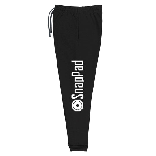 Black SnapPad sweatpants with logo on side