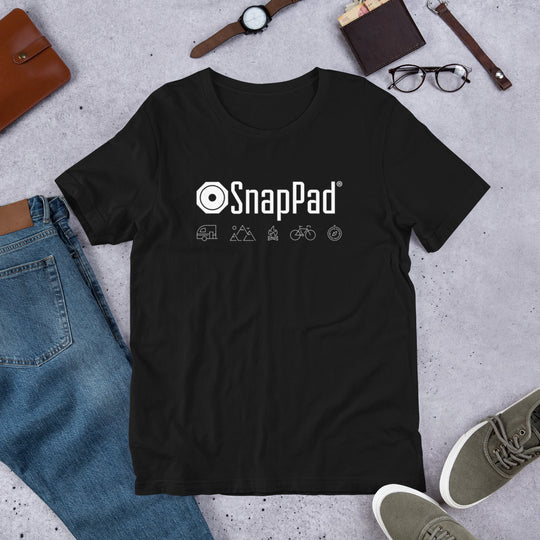 Black short sleeve RV SnapPad camping T-Shirt