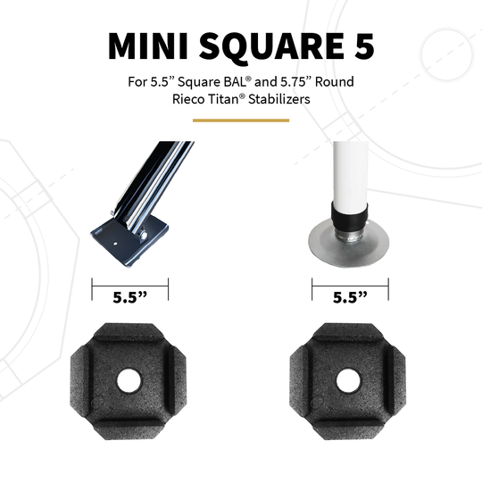Mini Square 5 is compatible with square and round stabilizer feet as well as tongue jacks.